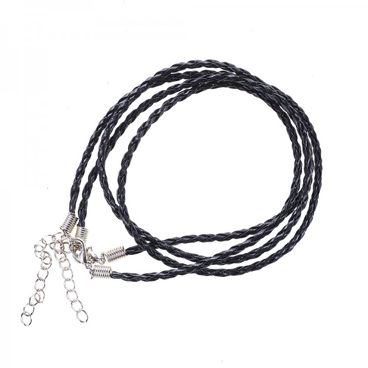 Плетёный шнур для кулона чёрный кожзам 3 мм