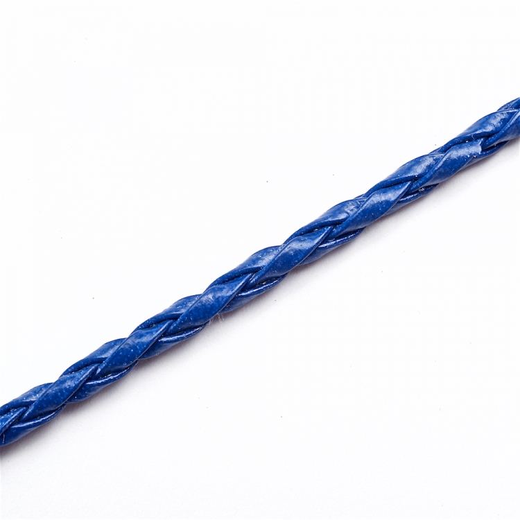 Шнур-косичка, кожзаменитель, синий, 3 мм