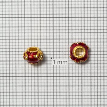 Бусина шарм с эмалью 13 мм красная с золотым узором