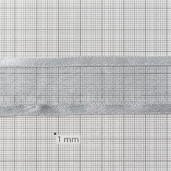 Стрічка з органзи з атласними краями 25 мм сіра срібляста 1 метр