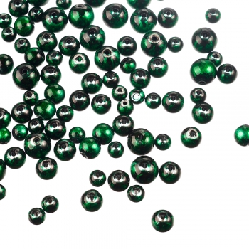 Бусина стеклянная под мрамор 8 мм зелено-черная