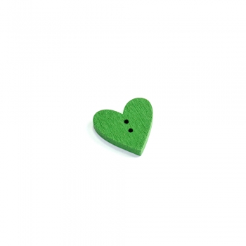 Пуговица деревянная зеленая Сердце 24х24 мм
