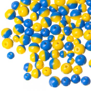 Пластикова двуколірна намистина, жовто-блакитна, 11 мм