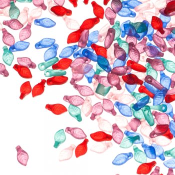 Пластиковые бусины под стекло в форме листика. Микс цветов, 10х5,5 мм
