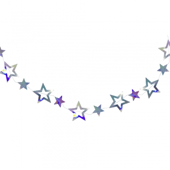 Гирлянда 4м Звезды из бумаги серебристая голограмма