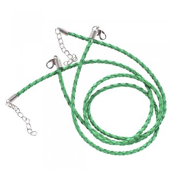 Плетёный шнур для кулона зелёный кожзам 3 мм