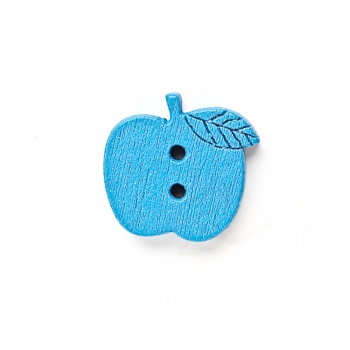 Пуговица деревянная Яблоко синяя 15х15 мм