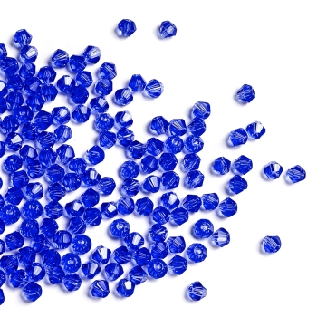 Хрустальная бусина биконус 4 мм синяя прозрачная