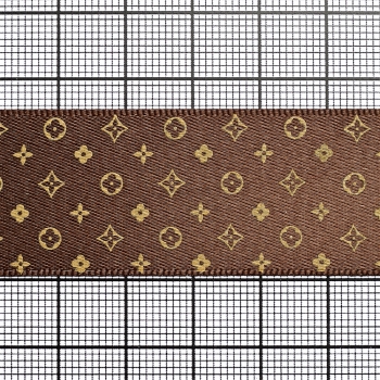 Лента атласная 25 мм под Louis Vuitton темно-коричневая