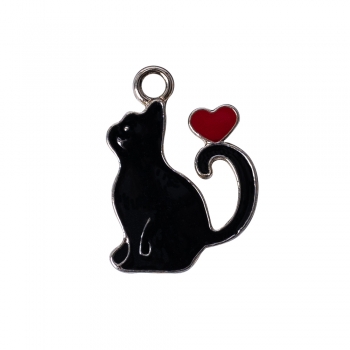 Металева підвіска з емаллю чорна Кішка