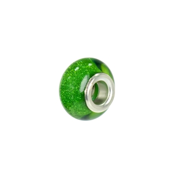 Намистина шарм 18 мм з блискітками зелена