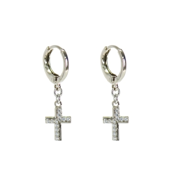 Сережки LUX (пара) Хрести зі стразами сріблясті