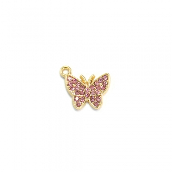 Металева підвіска Метелик з рожевими кристалами золота