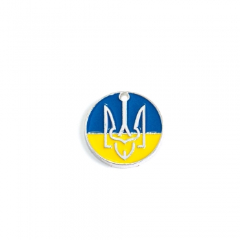 Подвеска с цветной эмалью Герб Украины круглая желто-синяя