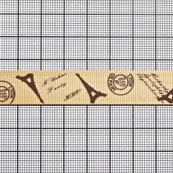 Стрічка репсова 15 мм бежева з Ейфелевою вежею 1 метр