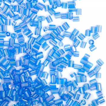 Бисер-рубка (2,1 мм) голубой прозрачный радужный 17204