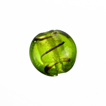 Скляна намистина з внутрішнім фольгованим покриттям зелена 15 мм