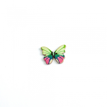 Гудзик дерев'яний Метелик зелено-рожевий