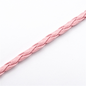 Шнур плетенный из кожзама косичка 3 мм розовый 1 метр