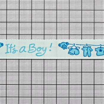 Стрічка репсова 15 мм бірюзова з написом It's a boy 1 метр