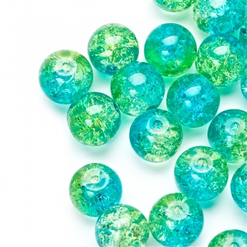 Намистина скляна з кракелюрами 12 мм зелено-блакитна