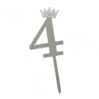 Цифра 4 Корона серебристая