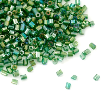 Бисер-рубка (2,1 мм) зеленый прозрачный радужный 9804