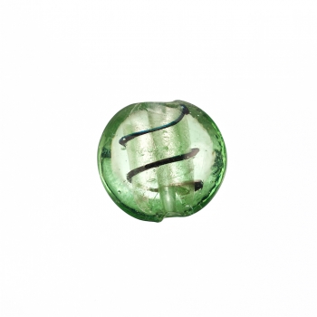 Стеклянная бусина с внутренним фольгированным покрытием светло-зеленая 15 мм