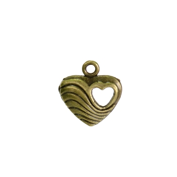 Волнистое сердце, металлическая литая подвеска, бронза, 7х7 мм